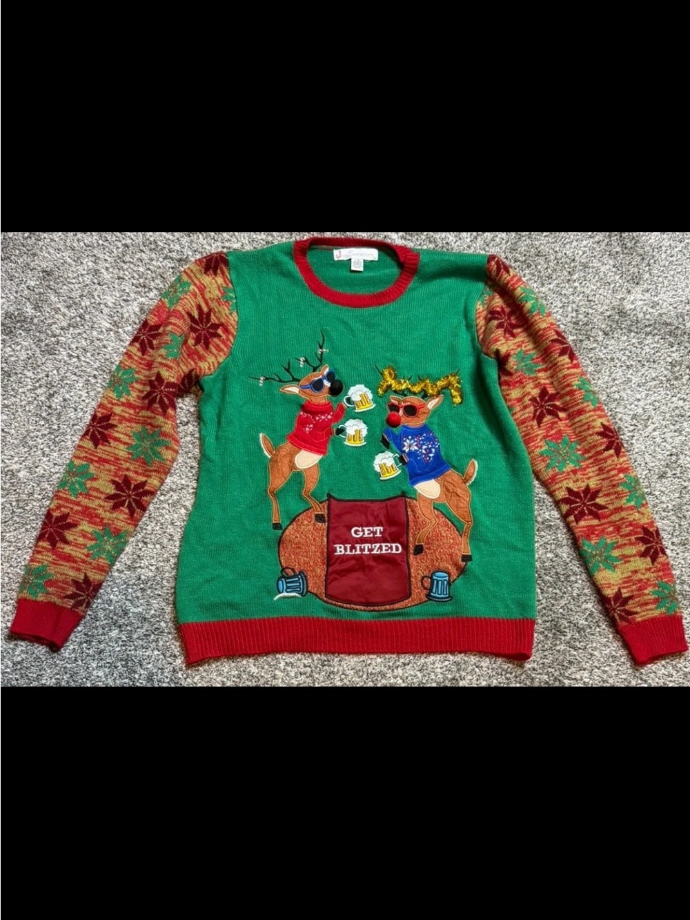 Green Novelty 'Get Blitzed' Reindeer Crewneck Sweater